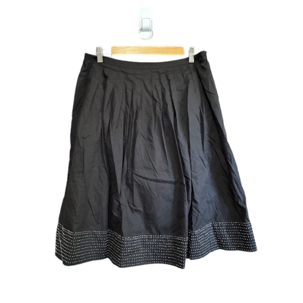 Talbots Pleated Skirt Womens 12 Black Excellent Studded Bead Hem Cotton Midi